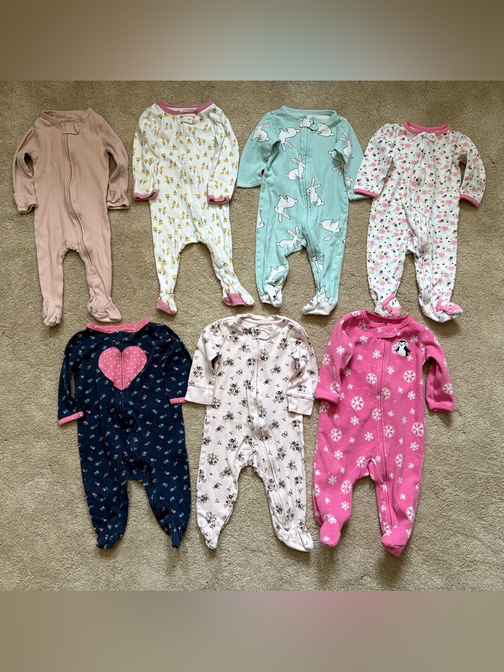 Baby girl 3-6 month zipper sleepers footie pajamas bundle